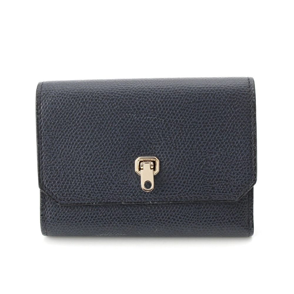 Valextra Brera Leather Tri fold Wallet Compact Navy Blue